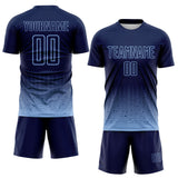 Custom Navy-Light Blue Fade Wave Lines Splatter Sublimation Soccer Uniform Jersey