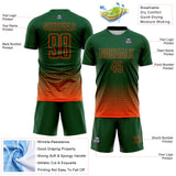 Custom Green-Orange Fade Wave Lines Splatter Sublimation Soccer Uniform Jersey