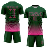 Custom Green-Pink Fade Wave Lines Splatter Sublimation Soccer Uniform Jersey