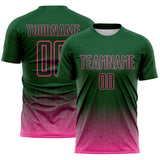 Custom Green-Pink Fade Wave Lines Splatter Sublimation Soccer Uniform Jersey