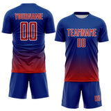 Custom Royal Red-White Fade Wave Lines Splatter Sublimation Soccer Uniform Jersey