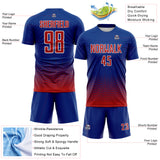 Custom Royal Red-White Fade Wave Lines Splatter Sublimation Soccer Uniform Jersey