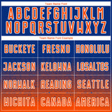 Custom Royal Orange-White Fade Wave Lines Splatter Sublimation Soccer Uniform Jersey