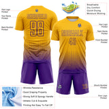 Custom Gold-Purple Fade Wave Lines Splatter Sublimation Soccer Uniform Jersey
