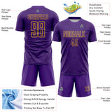 Custom Purple Black-Gold Abstract Wave Lines Interlocking Sublimation Soccer Uniform Jersey
