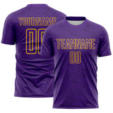 Custom Purple Black-Gold Abstract Wave Lines Interlocking Sublimation Soccer Uniform Jersey