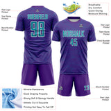 Custom Purple Teal-White Abstract Wave Lines Interlocking Sublimation Soccer Uniform Jersey