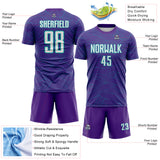 Custom Purple White-Aqua Abstract Wave Lines Interlocking Sublimation Soccer Uniform Jersey