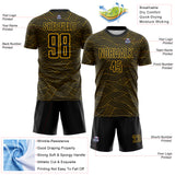 Custom Black-Gold Abstract Wave Lines Interlocking Sublimation Soccer Uniform Jersey