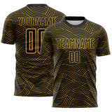 Custom Black-Gold Abstract Wave Lines Interlocking Sublimation Soccer Uniform Jersey