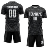 Custom Black White-Gray Abstract Wave Lines Interlocking Sublimation Soccer Uniform Jersey