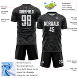Custom Black White-Gray Abstract Wave Lines Interlocking Sublimation Soccer Uniform Jersey
