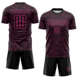 Custom Black-Pink Abstract Wave Lines Interlocking Sublimation Soccer Uniform Jersey