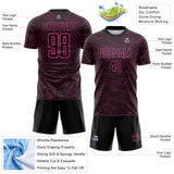 Custom Black-Pink Abstract Wave Lines Interlocking Sublimation Soccer Uniform Jersey