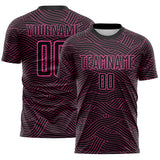 Custom Black-Pink Abstract Wave Lines Interlocking Sublimation Soccer Uniform Jersey