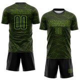 Custom Black-Neon Green Abstract Wave Lines Interlocking Sublimation Soccer Uniform Jersey