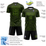 Custom Black-Neon Green Abstract Wave Lines Interlocking Sublimation Soccer Uniform Jersey