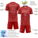Custom Red-White Abstract Wave Lines Interlocking Sublimation Soccer Uniform Jersey