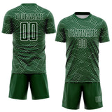 Custom Green-White Abstract Wave Lines Interlocking Sublimation Soccer Uniform Jersey