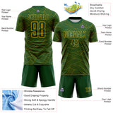 Custom Green-Gold Abstract Wave Lines Interlocking Sublimation Soccer Uniform Jersey