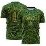 Custom Green-Gold Abstract Wave Lines Interlocking Sublimation Soccer Uniform Jersey