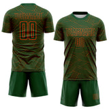 Custom Green-Orange Abstract Wave Lines Interlocking Sublimation Soccer Uniform Jersey