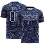 Custom Navy-White Abstract Wave Lines Interlocking Sublimation Soccer Uniform Jersey