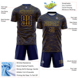 Custom Navy-Gold Abstract Wave Lines Interlocking Sublimation Soccer Uniform Jersey
