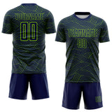 Custom Navy-Neon Green Abstract Wave Lines Interlocking Sublimation Soccer Uniform Jersey