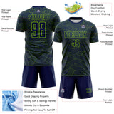 Custom Navy-Neon Green Abstract Wave Lines Interlocking Sublimation Soccer Uniform Jersey