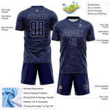 Custom Navy-Gray Abstract Wave Lines Interlocking Sublimation Soccer Uniform Jersey