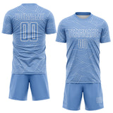 Custom Light Blue-White Abstract Wave Lines Interlocking Sublimation Soccer Uniform Jersey