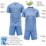 Custom Light Blue-White Abstract Wave Lines Interlocking Sublimation Soccer Uniform Jersey