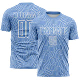 Custom Light Blue-White Abstract Wave Lines Interlocking Sublimation Soccer Uniform Jersey