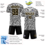 Custom White Black-Old Gold Geometric Fragment Splatter Sublimation Soccer Uniform Jersey