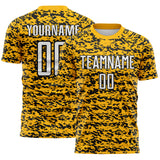 Custom Gold White-Black Geometric Fragment Splatter Sublimation Soccer Uniform Jersey