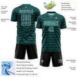 Custom Teal Black-White Geometric Fragment Splatter Sublimation Soccer Uniform Jersey