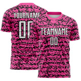 Custom Pink White-Black Geometric Fragment Splatter Sublimation Soccer Uniform Jersey