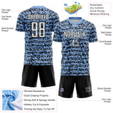 Custom Light Blue-Black Geometric Fragment Splatter Sublimation Soccer Uniform Jersey