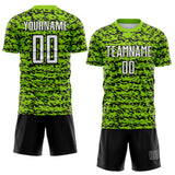 Custom Neon Green-Black Geometric Fragment Splatter Sublimation Soccer Uniform Jersey