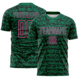 Custom Kelly Green Black-Pink Geometric Fragment Splatter Sublimation Soccer Uniform Jersey