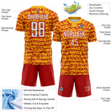 Custom Gold White-Red Geometric Fragment Splatter Sublimation Soccer Uniform Jersey