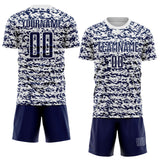 Custom White-Navy Geometric Fragment Splatter Sublimation Soccer Uniform Jersey