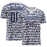Custom White-Navy Geometric Fragment Splatter Sublimation Soccer Uniform Jersey