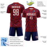Custom Red White-Navy Geometric Fragment Splatter Sublimation Soccer Uniform Jersey