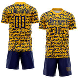Custom Gold-Navy Geometric Fragment Splatter Sublimation Soccer Uniform Jersey