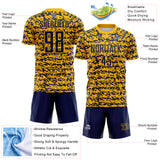 Custom Gold-Navy Geometric Fragment Splatter Sublimation Soccer Uniform Jersey