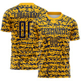 Custom Gold-Navy Geometric Fragment Splatter Sublimation Soccer Uniform Jersey