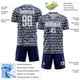 Custom Gray White-Navy Geometric Fragment Splatter Sublimation Soccer Uniform Jersey