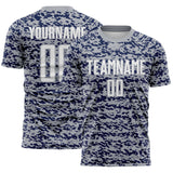 Custom Gray White-Navy Geometric Fragment Splatter Sublimation Soccer Uniform Jersey